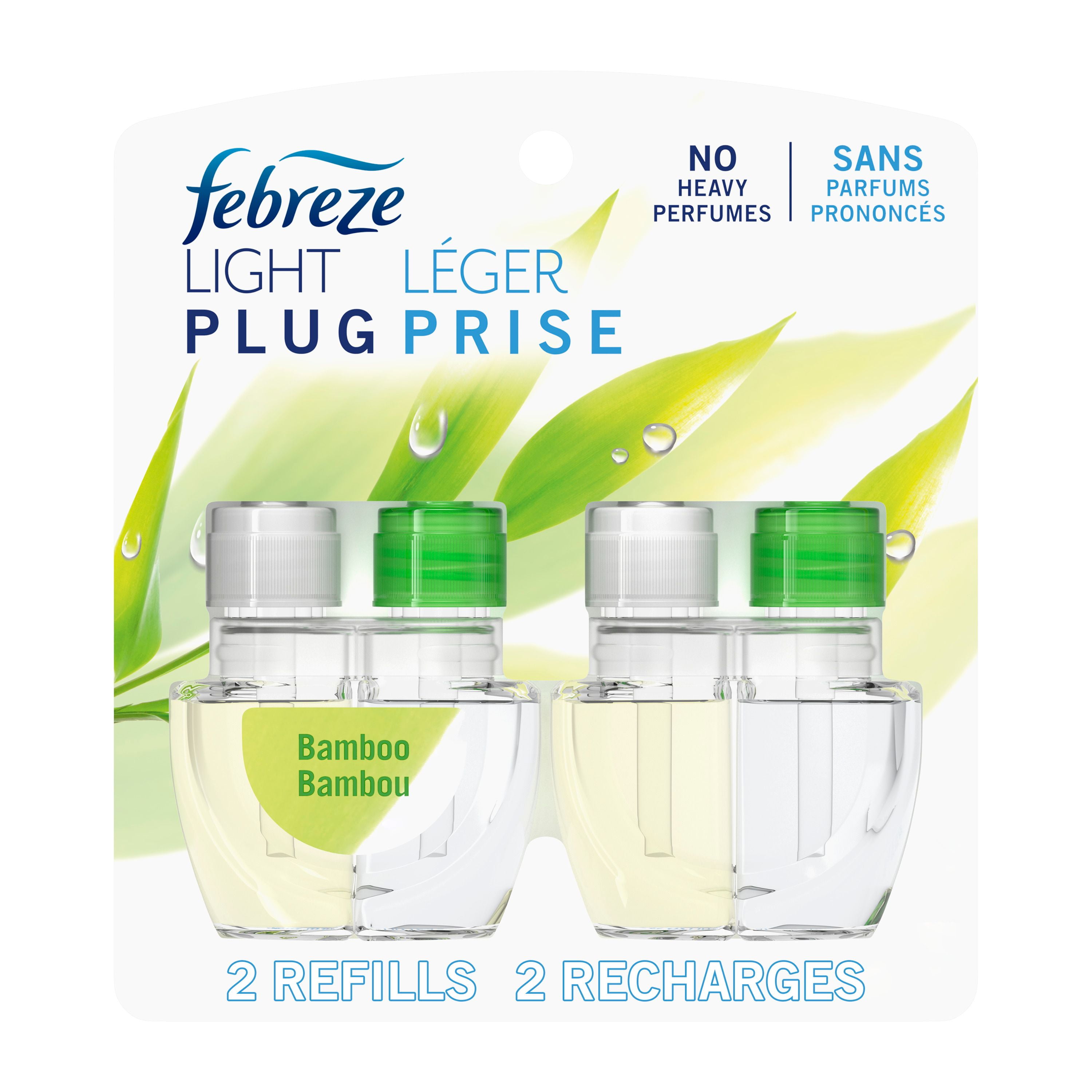 Febreze Plug In Air Freshener, Odor-Fighting Scented Oil Refill, Light Bamboo Scent, 2 Refills, 52ML
