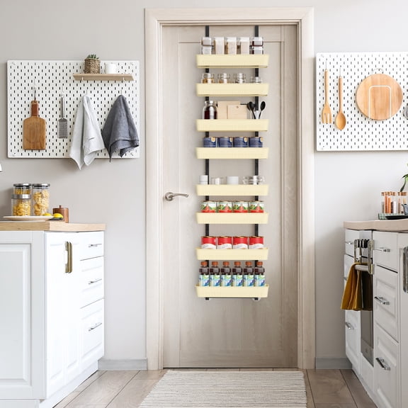 Over The Door Pantry Organizer 8-Tier, Adjustable Metal Hanging Spice Rack with Baskets, Cabinet & Door Storage for Kitchen, Laundry, Bathroom