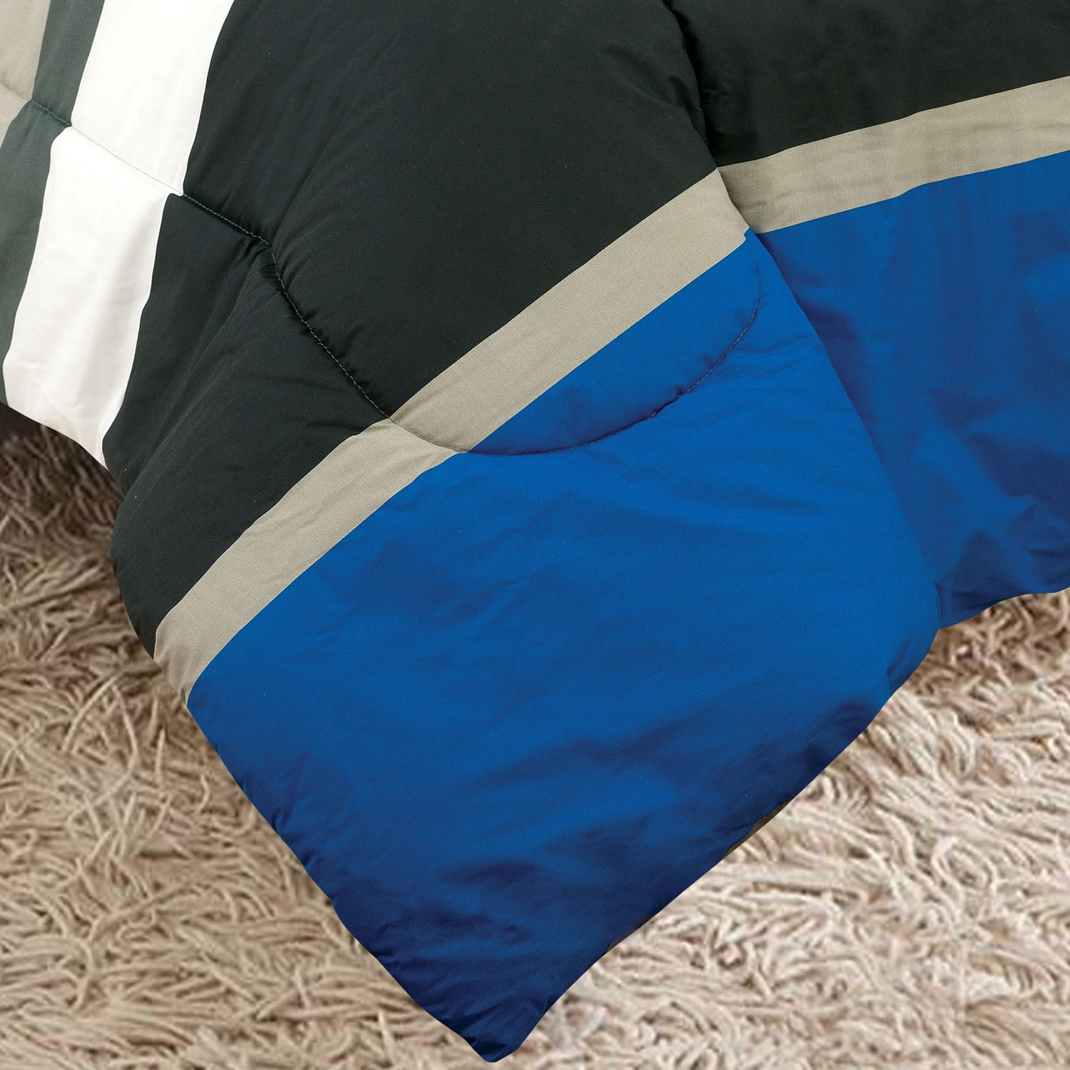 Queen Comforter Set, Rugby Stripe Blue Reversible Bed in a Bag