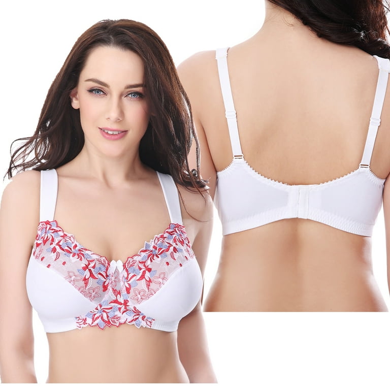 Curve Muse Plus Size Minimizer Unlined Wireless Bra with Lace  Embroidery-3Pack