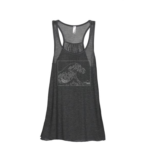 Great Waves Hokusai Women's Fashion Sleeveless Flowy Racerback Workout Yoga Tank Top Charcoal Grey Large
