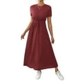 thumbnail image 3 of Women'S Short Sleeve Maxi Dresses Casual Long Dress with Pockets Wine Red L, 3 of 8