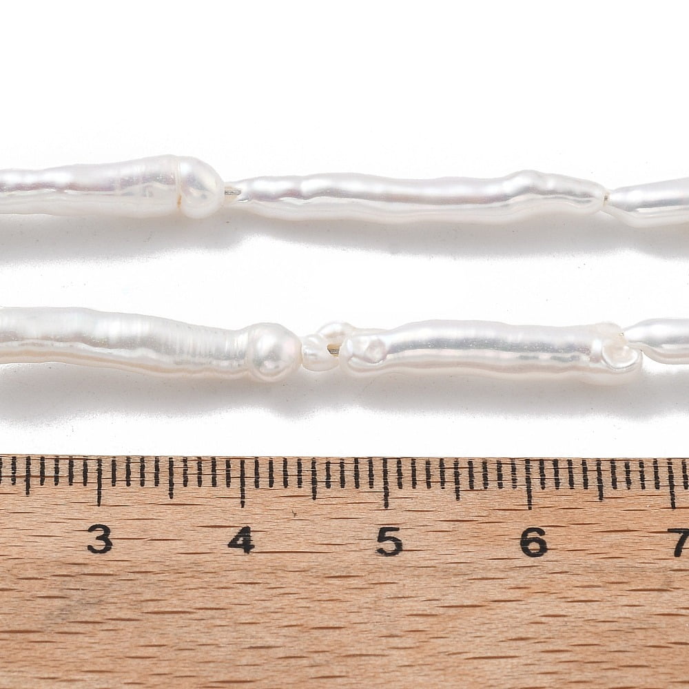 Natural Baroque Keshi Pearl Beads Strands Cultured Freshwater Pearl Stick Grade 7A+ WhiteSmoke 27~32x3~5.5x3~5.5mm Hole: 0.5mm 14pcs/strand 15.43~16.02''(39.2~40.7cm)