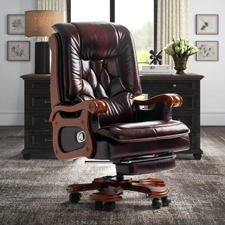 Kinnls Evan Massage Office Chair with Footrest Genuine Leather