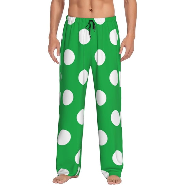 Balery Green And White Polka Dot Pantalones de pijama para hombre, pijama ultraligero, pantalón de descanso-X-Large
