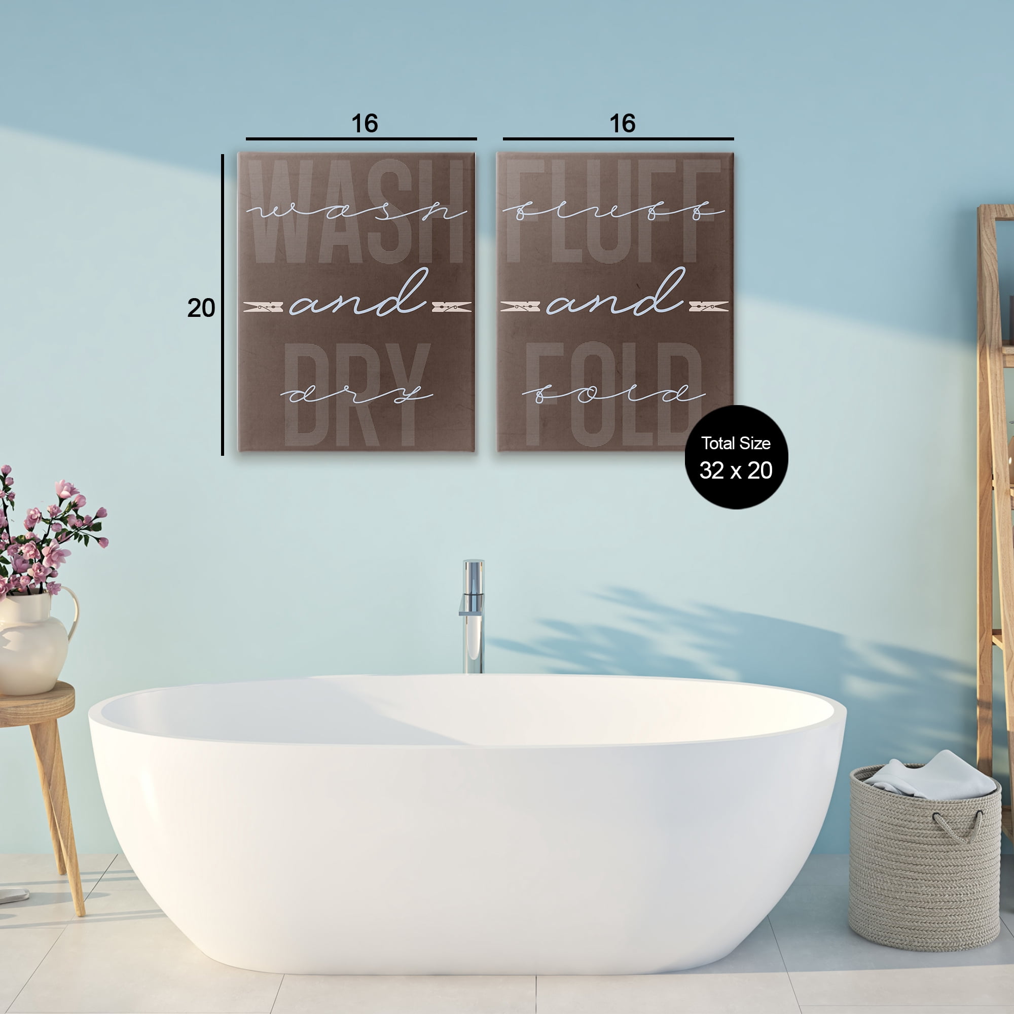 Laundry Words in Brown 2 Piece Canvas Wall Art Set, design by Marcus Prime