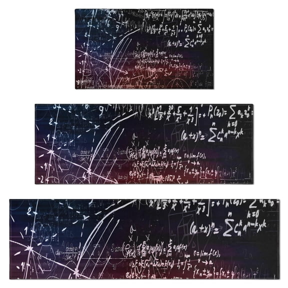 Math Equations Colorful Formulas Black Pattern Kitchen Rugs Sets Of 3,Kitchen Runner Rugs Non Skid Washable,Decorative Kitchen Floor Mats for Kitchen,Sink,Laundry,17"x30"  17"x47"   17"x59"
