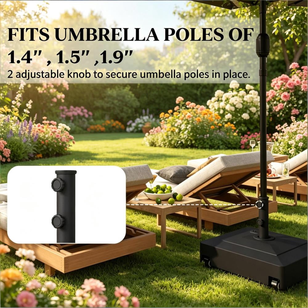 Fillable HDPE Umbrella Base with Wheels Heavy Duty Patio Umbrella Stand Black