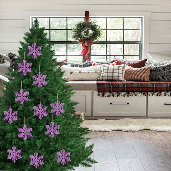 PATLOLLAV 12Pcs Purple Glitter Snowflakes-Christmas Tree Hanging Decorations,Snowflake Ornaments for Tree,3.9 Inch Acrylic Glitter Purple Snow Flakes Ornament,Xmas Indoor Winter Decor
