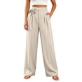 thumbnail image 2 of Oiangi Women's Wide Leg Dress Pants High Waist Tie Front Pant Pleated Casual Business Work Trousers with Pockets for Fall White XL, 2 of 9