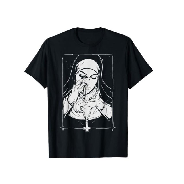 Funny Funny Unholy Drug Nun Costume Essential Costume T-Shirt for Men Women Couple, Casual Crew Neck Short Sleeve Tee, Breathable Cotton Fabric