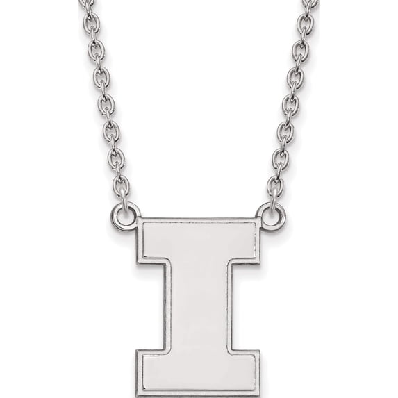 Sterling Silver S. Rh-P Logoart University Of Illinois Large Pendant With Necklace (18 X 13) Made In United States ss016uil-18