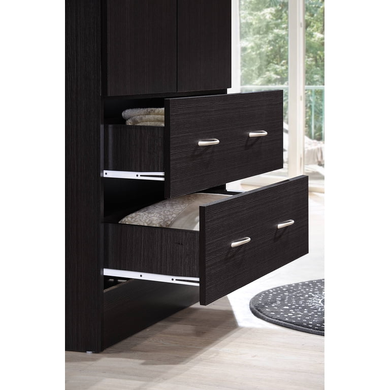 Hodedah Two Door Wardrobe with Two Drawers and Hanging Rod