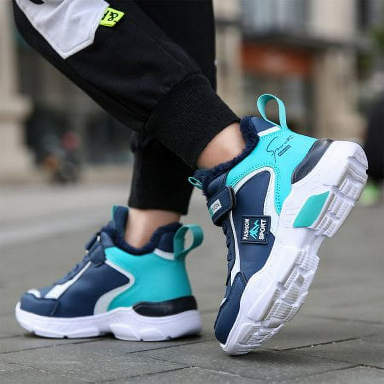 kids sneakers shoes non slip warm shoes middle top outdoor Boys blue sneakers