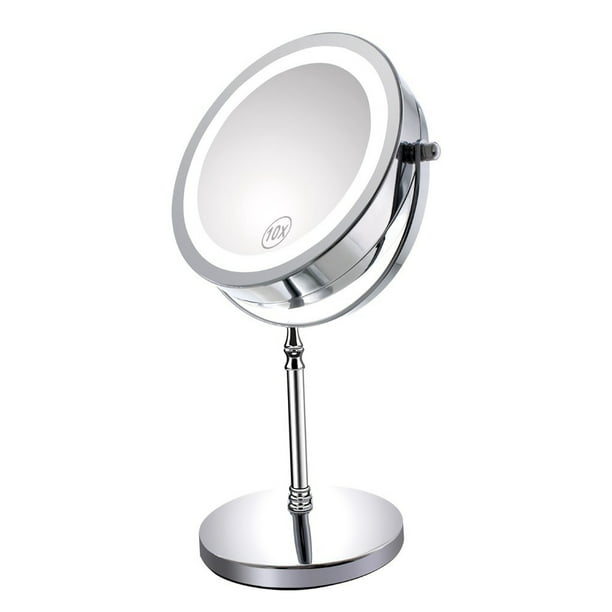 1x 10x Magnifying Lighted Makeup Mirror, Lighted Magnifying Makeup Mirror Free Standing