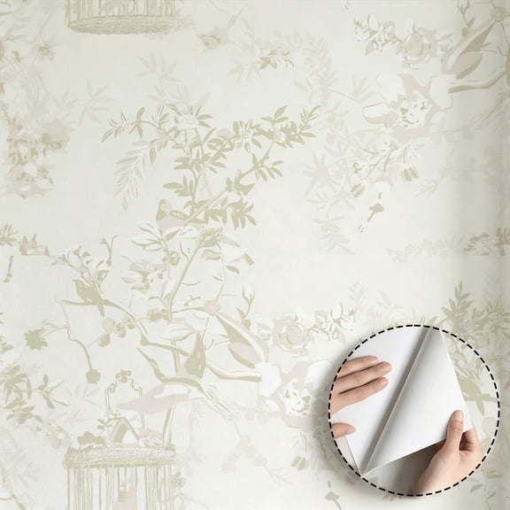 Floral Bird Birdcage Pattern Wallpaper Vintage Minimalist Aesthetic Peel and Stick Wallpaper Waterproof Home Decor for Bedroom Living Room Bathroom Dorm Room Kitchen Cabinet 17.7 * 78.5 in