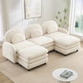 thumbnail image 4 of HUTWIFE 98.2" 3-Seater Teddy Velvet Couch, Beige White Modular Sofa with Two Ottoman, Curved Back & Lumbar Pillows, 4 of 9