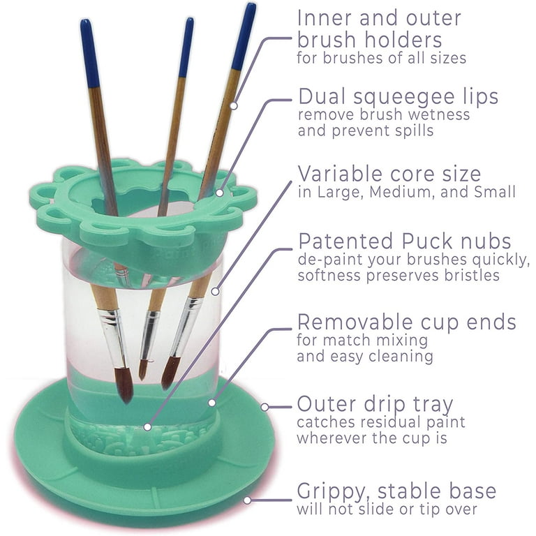 Paint Puck Paint Brush Cleaner Rinse Cup (All-In-One) Fine Art, Studio, Classroom | Brushes Holder & Silicone Cleaning System for Acrylic, Watercolor