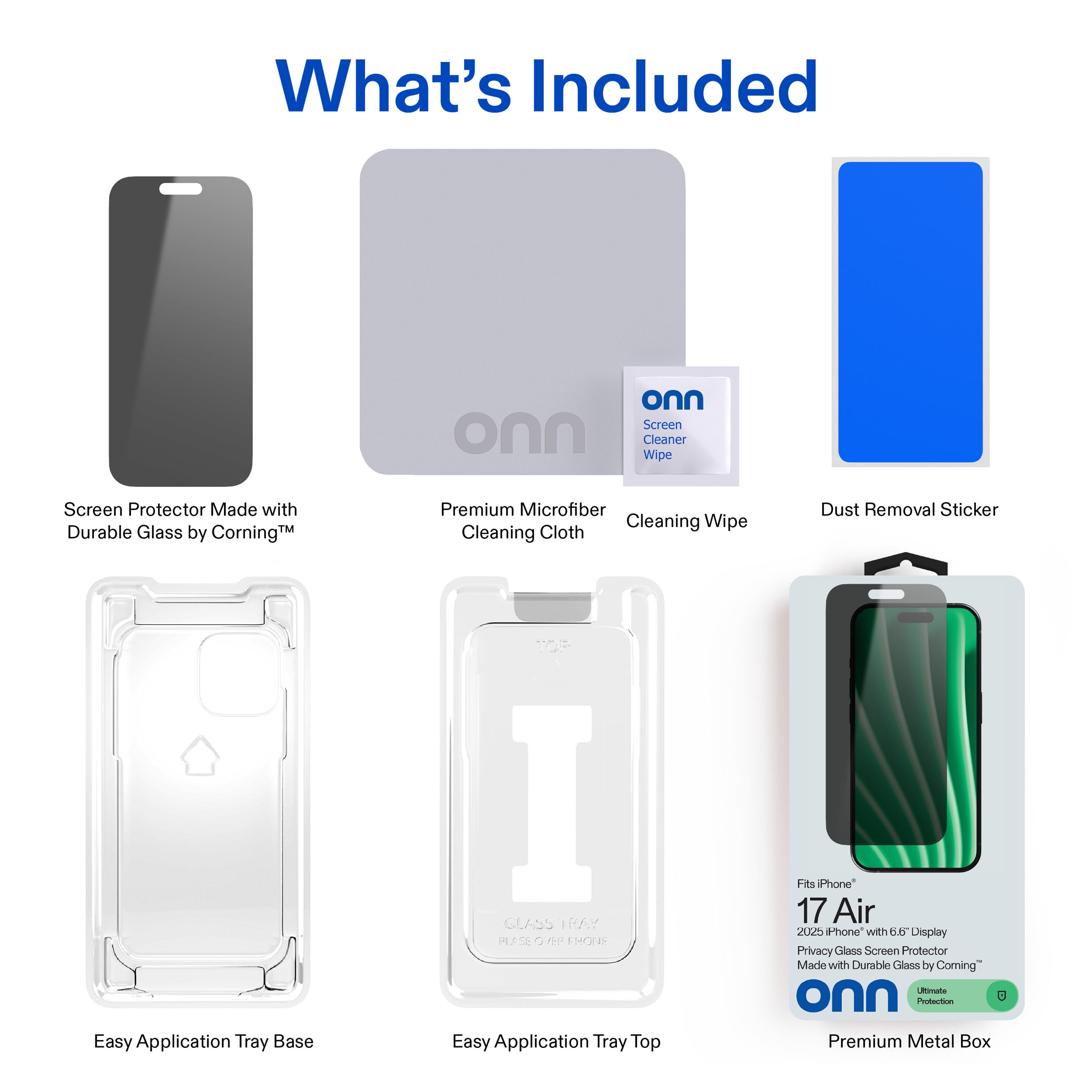 onn Privacy Glass Screen Protector for iPhone Air, Made with Durable Glass by Corning, with Easy Application Tray