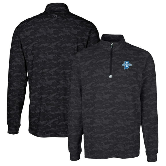 Men's Cutter & Buck Black Indiana State Sycamores Traverse Camo Print Stretch Quarter-Zip Pullover Top