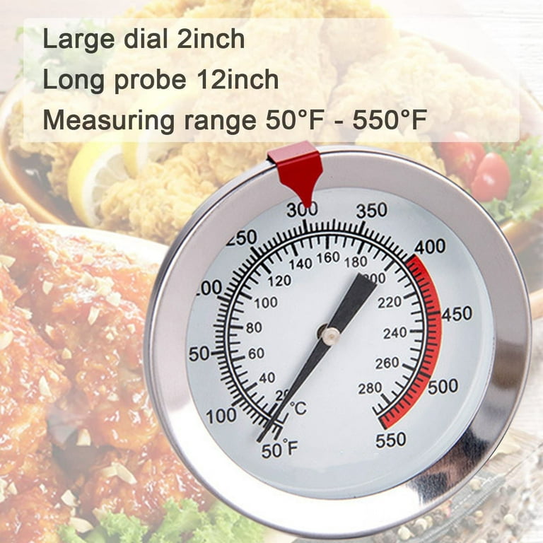 12 Barbecue Deep Fry Thermometer - Instant Read Dial Thermometer with  Clip, Extra Long Stainless Steel Probe, for Food Cooking, Turkey Frying,  BBQ Grill, Pot, Pan, and Kettle 
