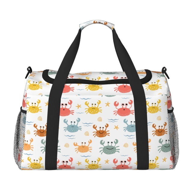 Fotbe Colorful Crabs Bolsa de Viaje con Estampado, Bolsa de Fin de Semana para Mujer con Compartimento para Zapatos, Bolsa de Gimnasio con Bolsillo Húmedo
