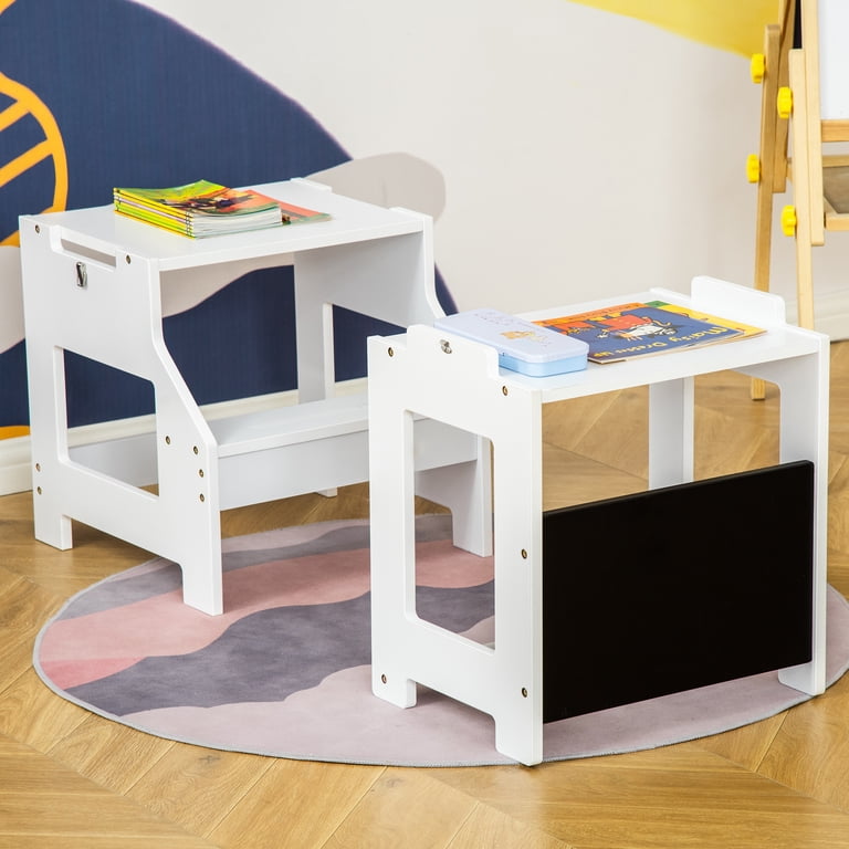 Qaba 2in1 Kids Kitchen Helper Step Stool & Toddler Desk