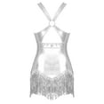 thumbnail image 6 of YONGHS Women's Latin Dance Dress Crisscross Sequins Tassel Halter Bodysuit Salsa Cha-Cha Rumba Costume Silver XL, 6 of 7