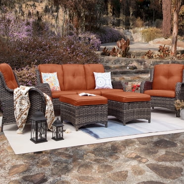 Cozywor 5-Piece Wicker Outdoor Patio Conversation Set Orange