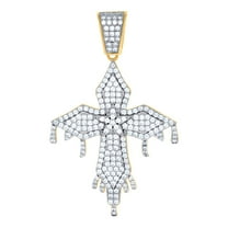 925 Sterling Silver Yellow-tone Mens Cubic Zirconia Dripping Cross Religious Charm Pendant 48.3x29.9mm Wide Necklace for