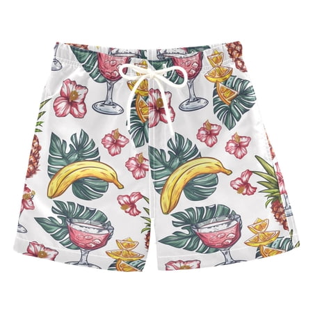 joogoo Boys Swim Trunks Pineapple and Palm Leaves Beach Board Shorts Drawstring Swimsuit 3T