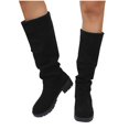 thumbnail image 7 of YTCAMLO Slouchy Flat Boots for Women Casual Warm Pull On No Heel Dress Long Boots Mid Calf Fall Winter Fashion Comfortable Boots, 7 of 7