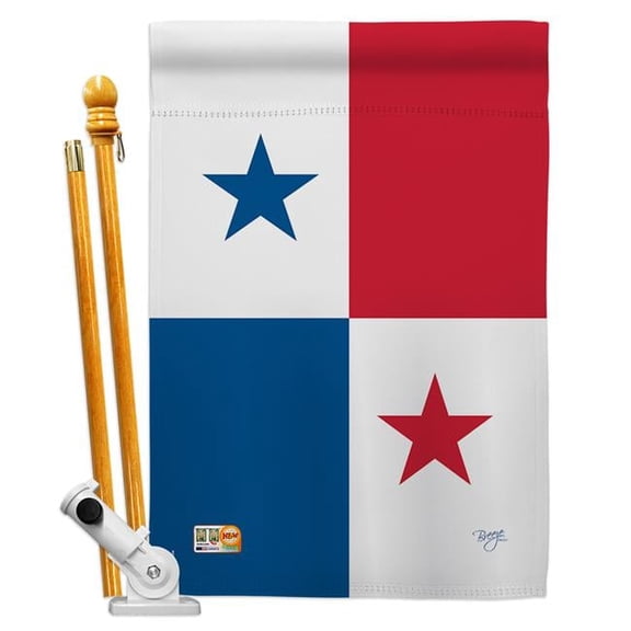 Breeze Decor BD-CY-HS-108157-IP-BO-D-US13-BD 28 x 40 in. Panama Flags of the World Nationality Impressions Decorative Vertical Double Sided House Flag Set with Pole Bracket & Hardware