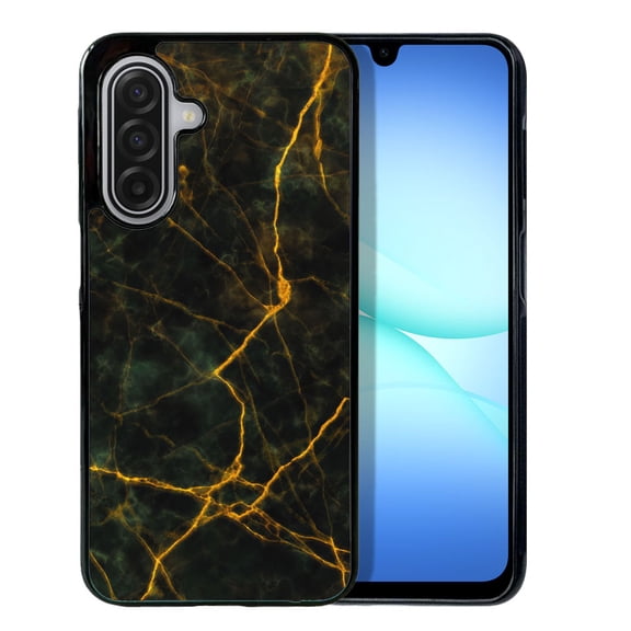 WIRESTER Shockproof Soft Rubber Cover Case for Samsung Galaxy A17 5G 6.7" 2025, Black Marble Gold Veins