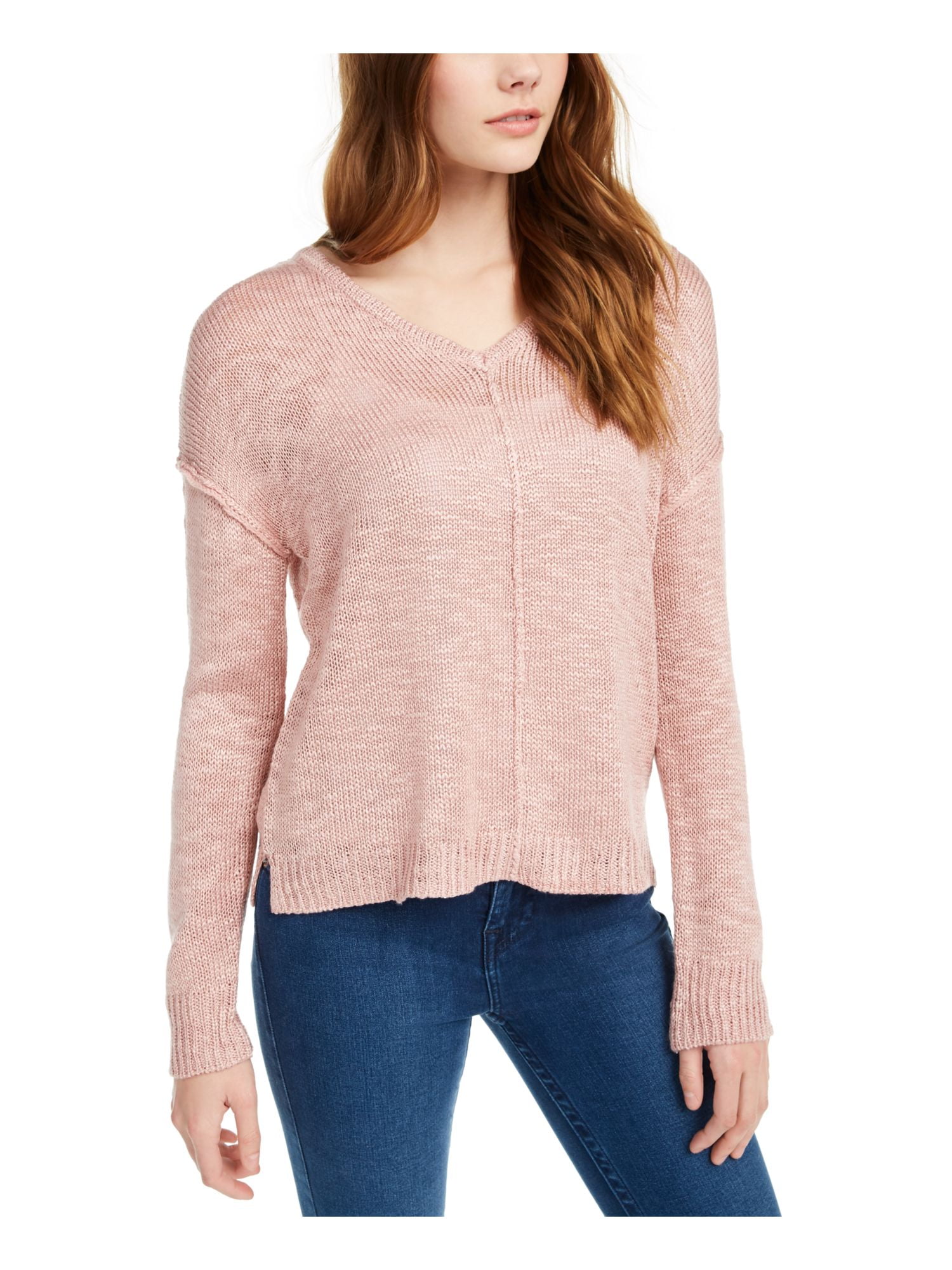 Pink Rose Womens Juniors V-Neck Button 