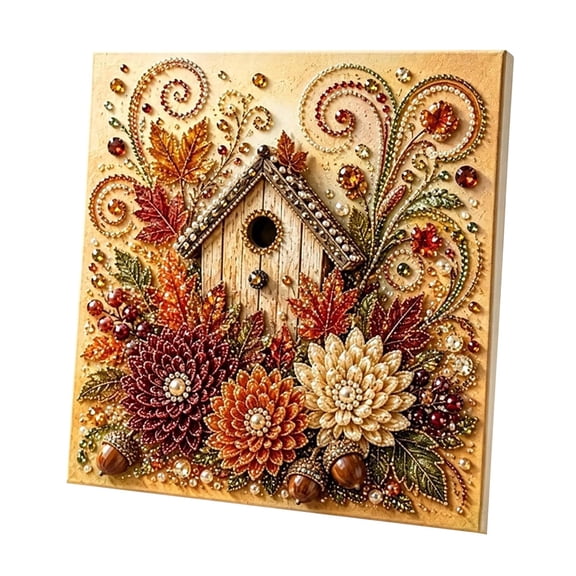 12" Autumn Pearl Painting Kit, Pearl Painting Crafts, DIY Fall Decor,A | Beginner-Friendly Craft, DIY Bead Painting, Harvest Pumpkin Designs, Thanksgiving Decor, Seasonal Home Display (With Frame)