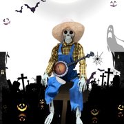 2Pcs Halloween Banjo Playing Skeletons, Funny Animated Dueling Banjo Skeletons Country Cowboy Skeleton Musicians with Movable Joints for Prop Decor halloween decorations (15.75 In ,Red&Yellow)