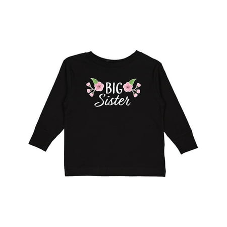 

Inktastic Big Sister with Pink Flowers Boys or Girls Long Sleeve Toddler T-Shirt