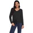 thumbnail image 2 of Asklazy Women's Ribbed Knit V-Neck Tie Front Long Sleeve Slim Fit Casual Tunic Tops,US Size,Black,L, 2 of 9