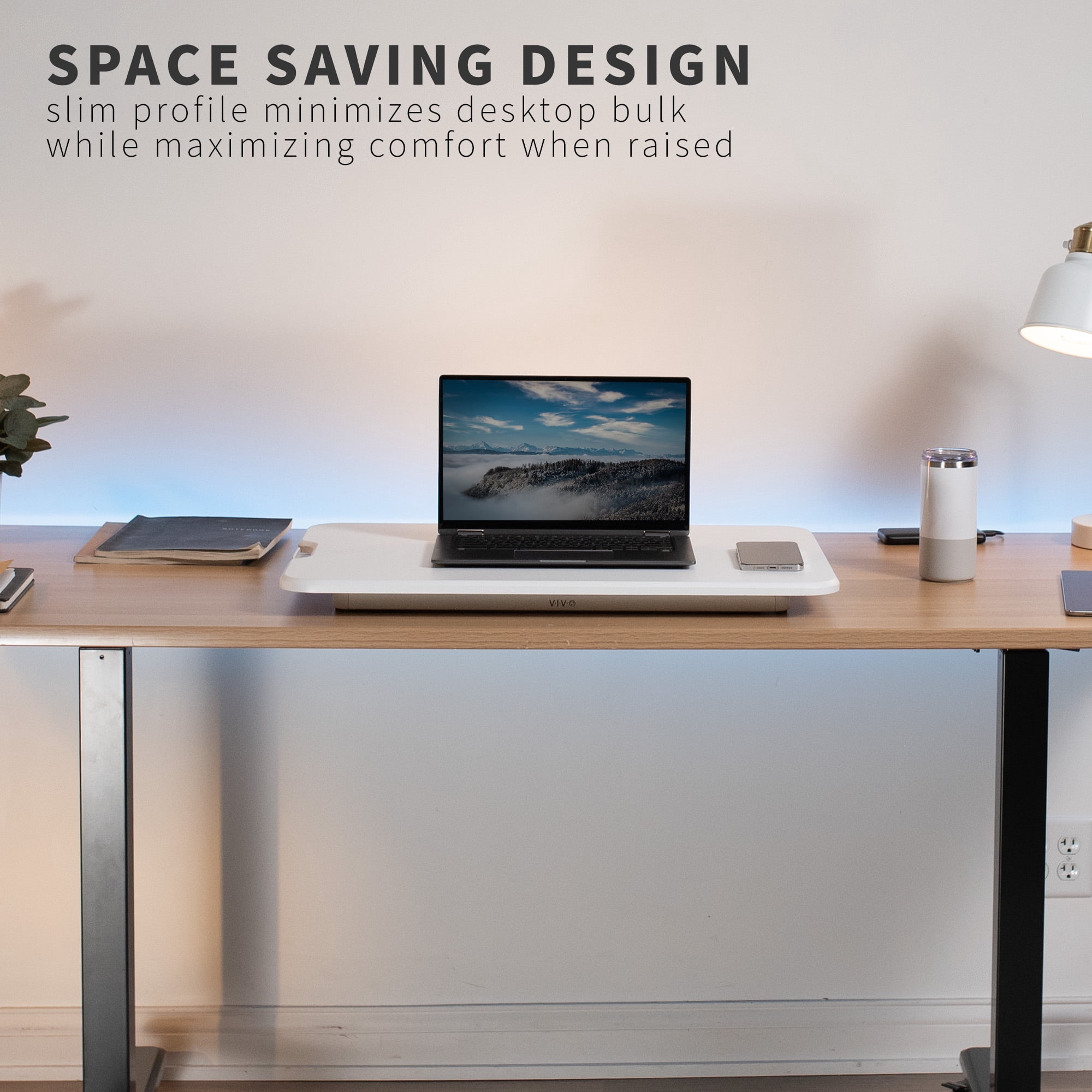 VIVO White Ultra Slim 26" Desktop Converter, Sit Stand Tabletop Monitor Riser