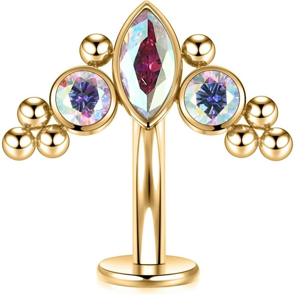 G23 Titanium Belly Button Ring Floating Navel Piercing Jewelry 14G Belly Piercing Jewelry Internally Threaded Curved Navel Barbell 8/10/12/14mm Style 5: Gold-AB CZ