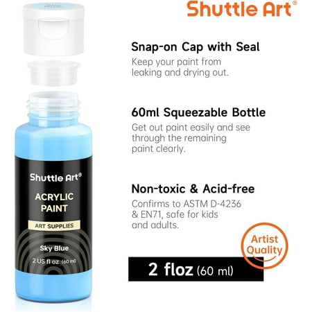 Shuttle Art Acrylic Paint Set, 36 Colors Acrylic Paint with Brushes & Palette, 2oz Bottles, Rich Pigments Non-toxic Paint for Artists Adults, Art Supplies for Canvas Rock Ceramic Wood Painting