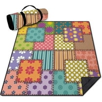 Extra Large Outdoor Picnic Blankets Waterproof Foldable 60" X 80", Boho Flower Beach Mat Essentials Accessories,Portable Packable Thick Floral Rug for Travel Camping Hiking