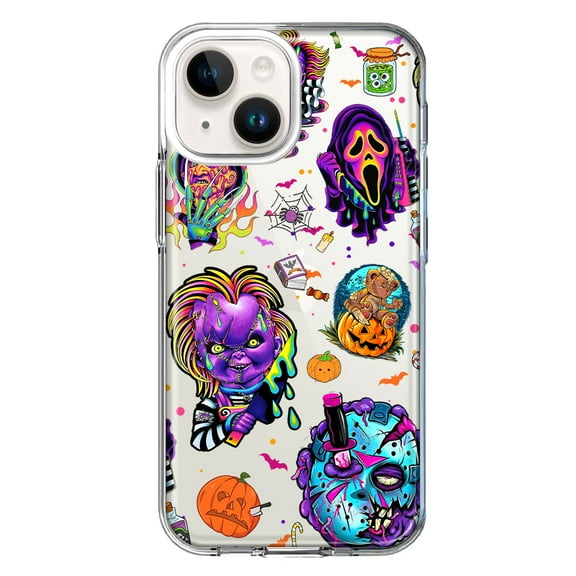 MUNDAZE Case for Apple iPhone 15 Plus Hybrid Shockproof Slim Hard Soft TPU Shell Heavy Duty Protective Phone Cover - Cute Halloween Spooky Horror Scary Neon Characters