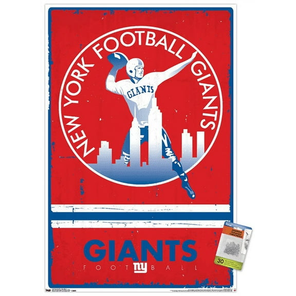 NFL New York Giants - Retro Logo 15 Wall Poster with Push Pins, 22.375" x 34"