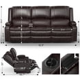 thumbnail image 3 of LOBERFVE 3 Seater Recliner Sofa, Manual Reclining Chair with 2-tier Cushion, Recliners for Living Room with Removable Console, Hidden Storage Space, Cup Holders - Brown, 3 of 9