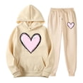thumbnail image 3 of Feancey Women's Hooded Sweat Suits Valentines Day Heart Print Y2K Hoodies and Jogger Pants Teen Girl Casual Tracksuit 2 Piece Outfits with Pockets Beige 3XL, 3 of 7