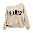 thumbnail image 5 of WAYUTE Girls Sweatshirt Oversized Off the Shoulder Letter Print Rib Hemline Long Sleeve Crewneck Sweatshirt for Youth Kids Casual Streetwear,Beige,Size 9-10 Y, 5 of 5