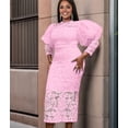 thumbnail image 5 of Women'S Elegant Floral Lace Long Sleeve Bodycon Pencil Dress for Evening Events Pink M, 5 of 9