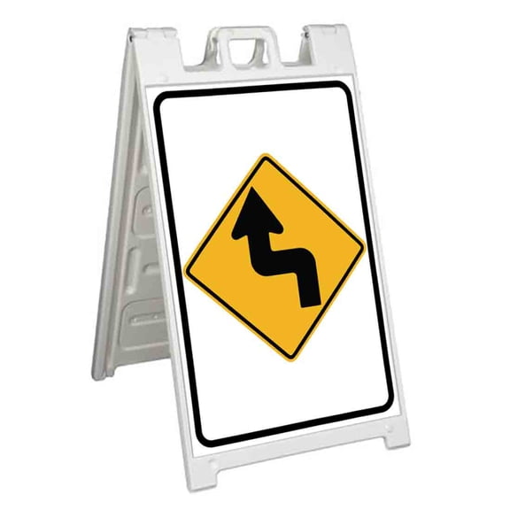 Left Reverse Turn (24" X 36") Standard A-Frame Signicade, Includes Decal Applied To Stand